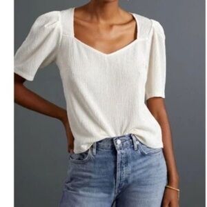 Anthro Sunday in Brooklyn size XS cream blouse ribbon tie back feminine elegant